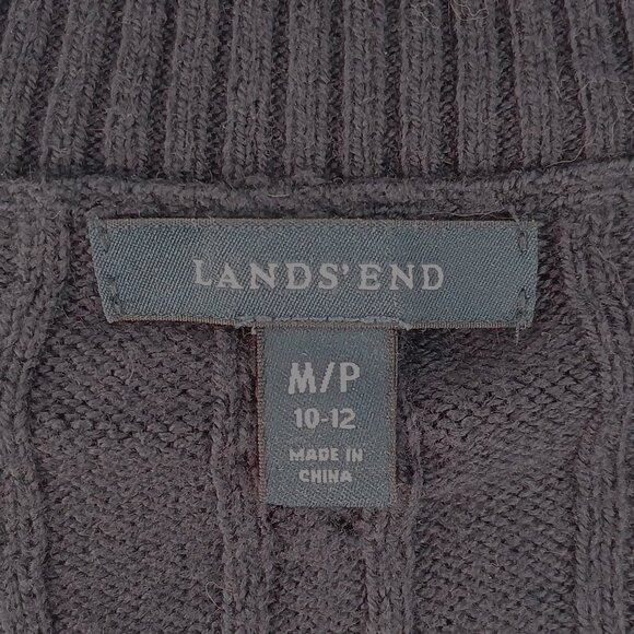 Lands' End Dark Blue Navy Warm Cable Knit Cotton Wool Turtleneck Long Sweater - Picture 5 of 7